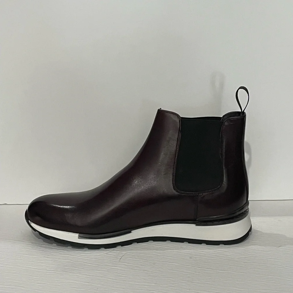 Duca chelsea boot casual sneakers burgundy Atalian leather slip on white sole - Picture 3 of 5